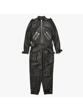 Celine Lambskin Jumpsuit Zip Up Black Hedi Slimane Era Silver